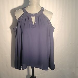 INC. Cold-Shoulder Studded Keyhole-Neck Blouse, Created for Macy's, Size: PXL